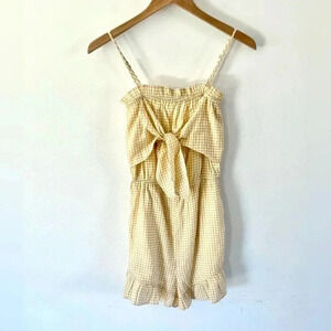 Lost + Wander Yellow & White Gingham Tie Front Romper Size XS